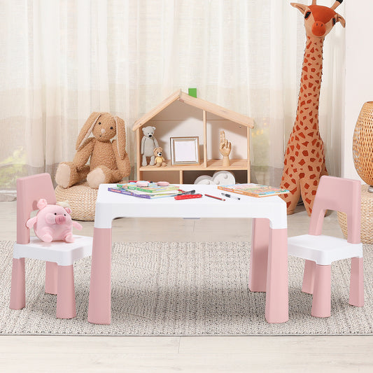 Gasky Table and 2 Chairs Set, 3-Piece Kids Activity Set for Reading, Drawing, Snack Time, Arts and Crafts, Preschool, Kindergarten and Playroom, Easy to Clean, Toddler Table and Chair,Pink