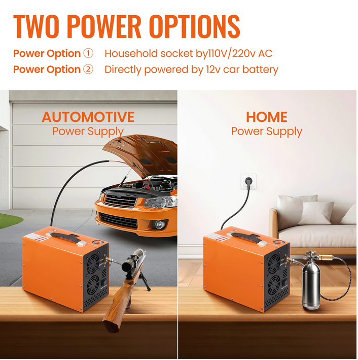 PCP Air Compressor with Portable 4500PSI/30Mpa Auto Stop and 12V DC/110V AC Power Water/Oil-Free One Button Start Built-in Fan for Paintball Air Rifle Scuba Bottle