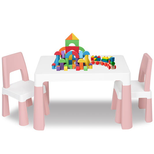 Gasky Table and 2 Chairs Set, 3-Piece Kids Activity Set for Reading, Drawing, Snack Time, Arts and Crafts, Preschool, Kindergarten and Playroom, Easy to Clean, Toddler Table and Chair,Pink
