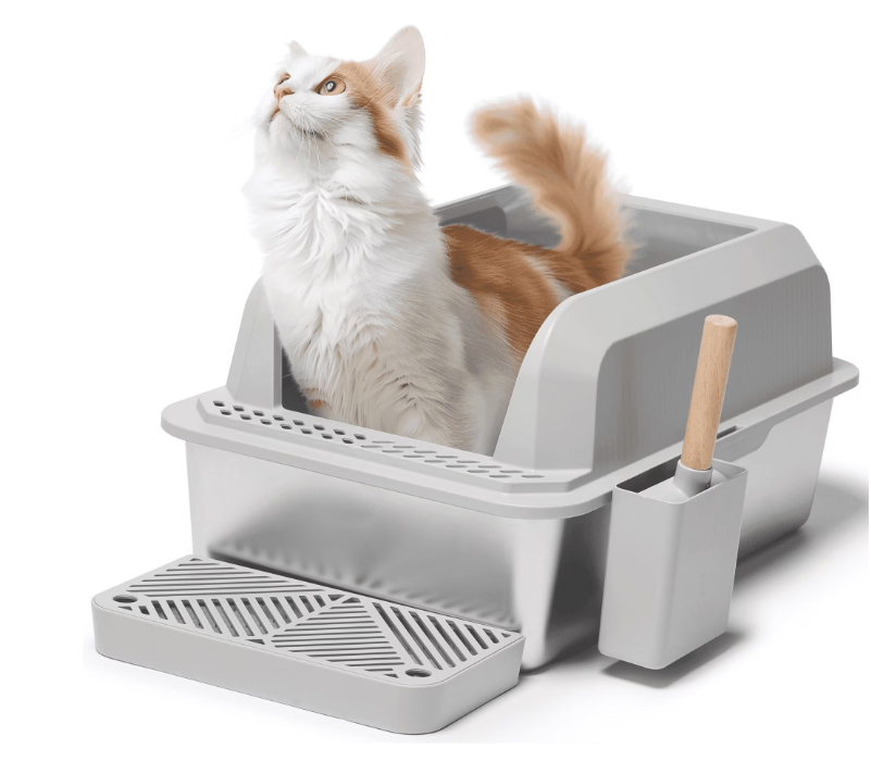Gasky Stainless Steel Litter Box, Metal Litter Pan with Lid, Extra Large Litter Box with Scoop,Gray