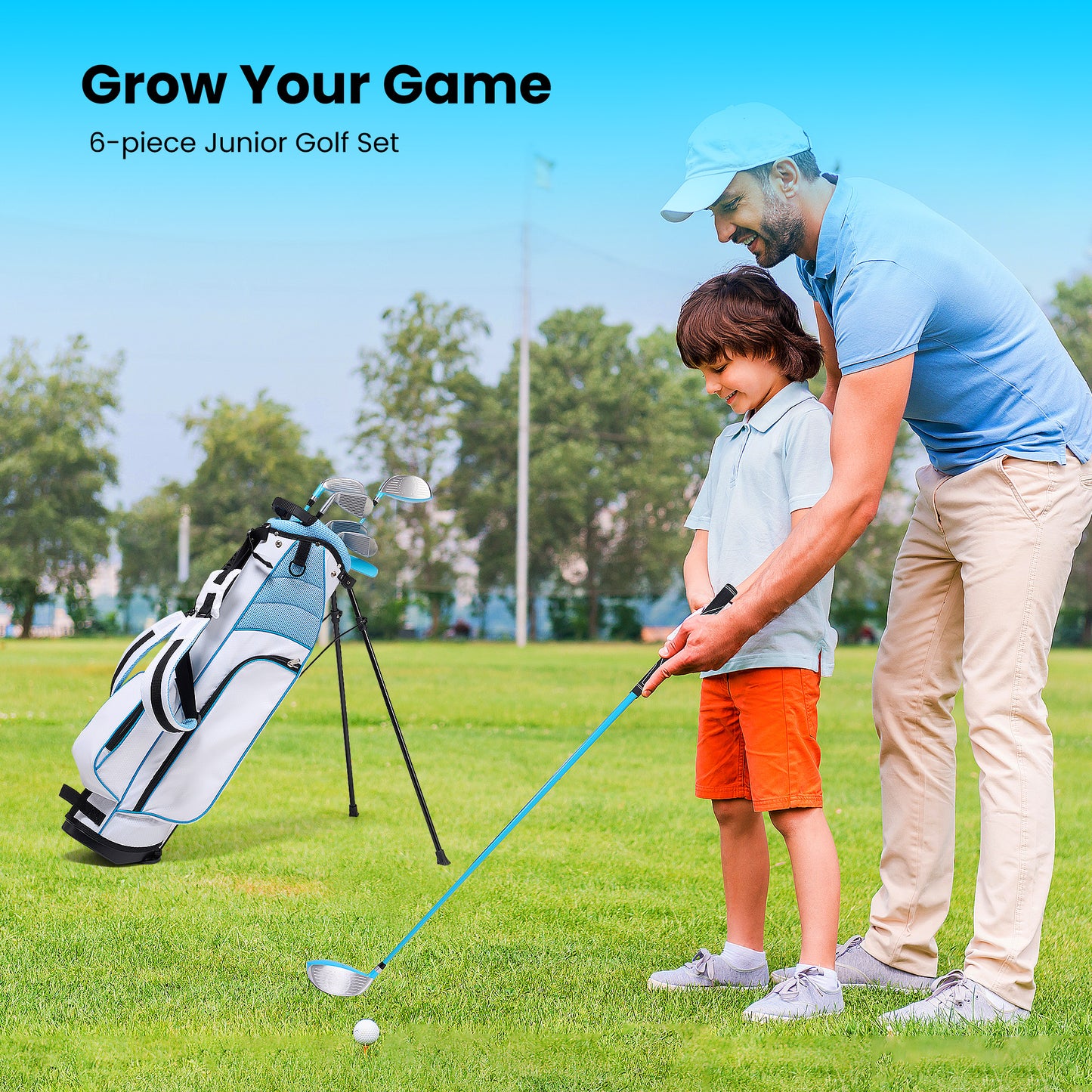 GASKY Golf Clubs Set Junior Golf 6-Piece Complete Golf Set Right Handed with Stand Bag & 1 Head Cover Blue