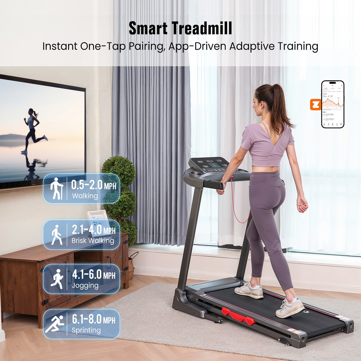 GASKY 3 Level Treadmill With Incline Foldable Compact Treadmill Smart APP Manual Incline Treadmill For Family Exercise Home