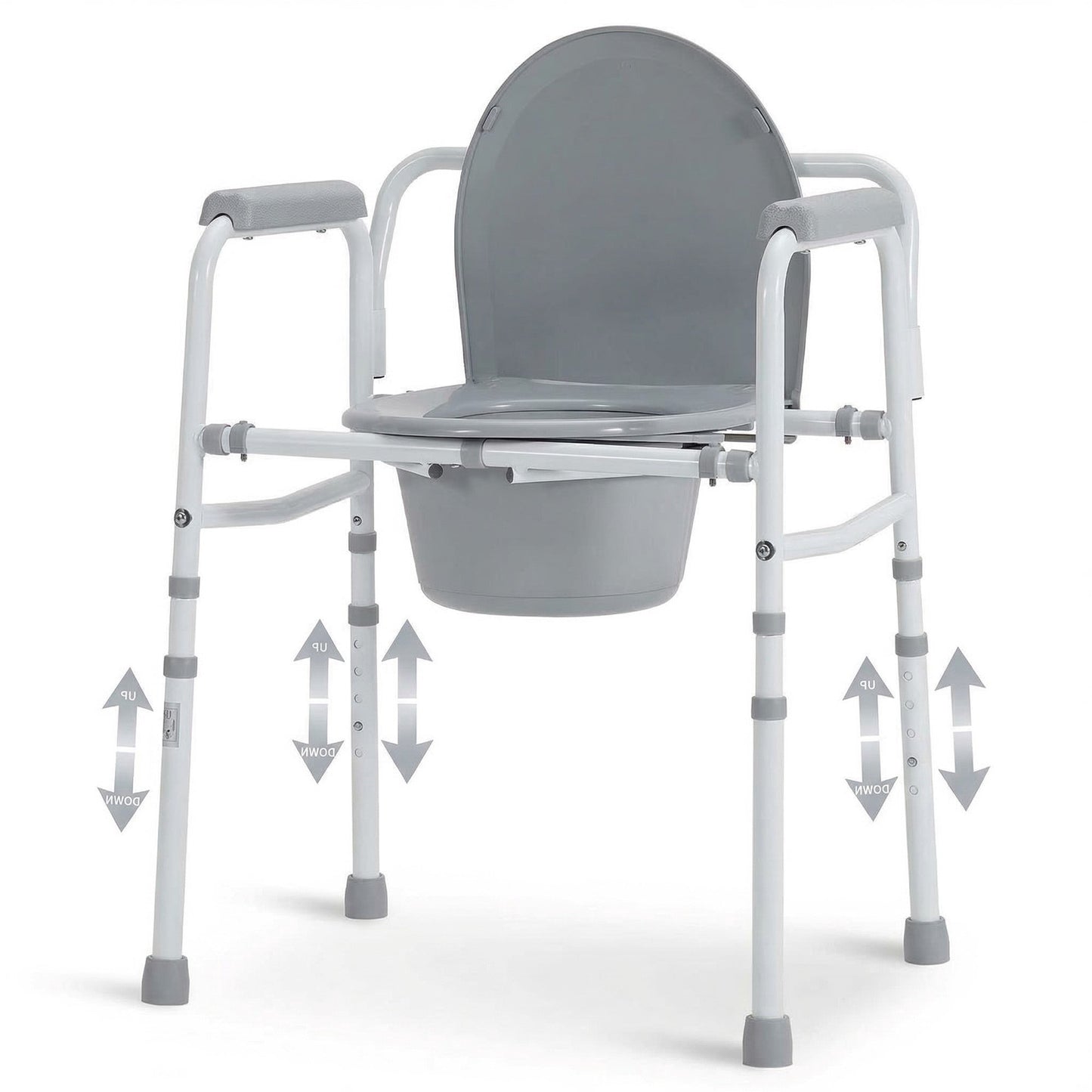 3-in-1 Steel Adjustable Bedside Commode, Portable Bedside Toilet Chair For Elderly with Removable 7.5 QT. Bucket, 300 lb. Weight Capacity