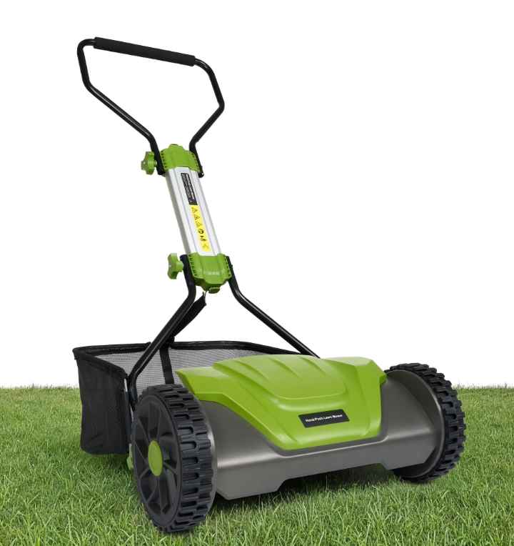 GASKY 16inch Push Reel Lawn Mower 5 Blades 6 Adjustable Cutting Height Manual Reel Mower with 8-gal Grass Catcher for Garden/Yard Green