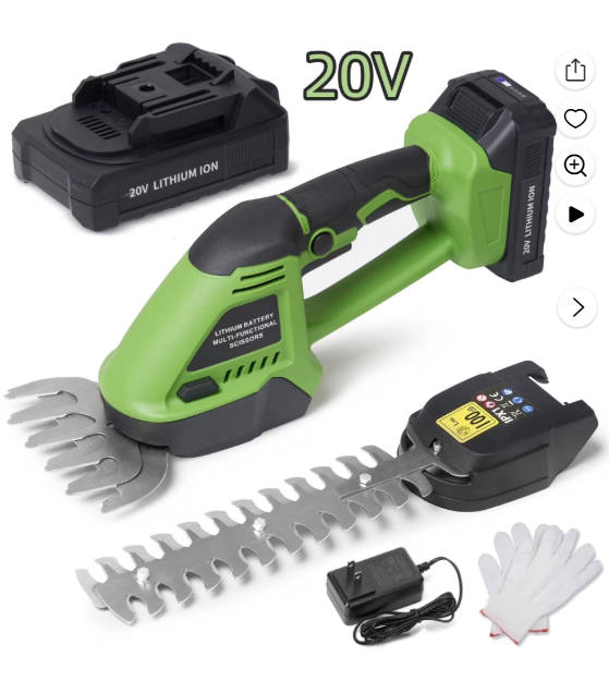 GASKY Cordless Grass Shear & Shrubbery Trimmer - 2-in-1 Handheld 20V Max Electric Grass Trimmer Hedge Shears/Grass Cutter Rechargeable 8-inch & 5-inch Blades & 2.0Ah Battery and Charger Incleded