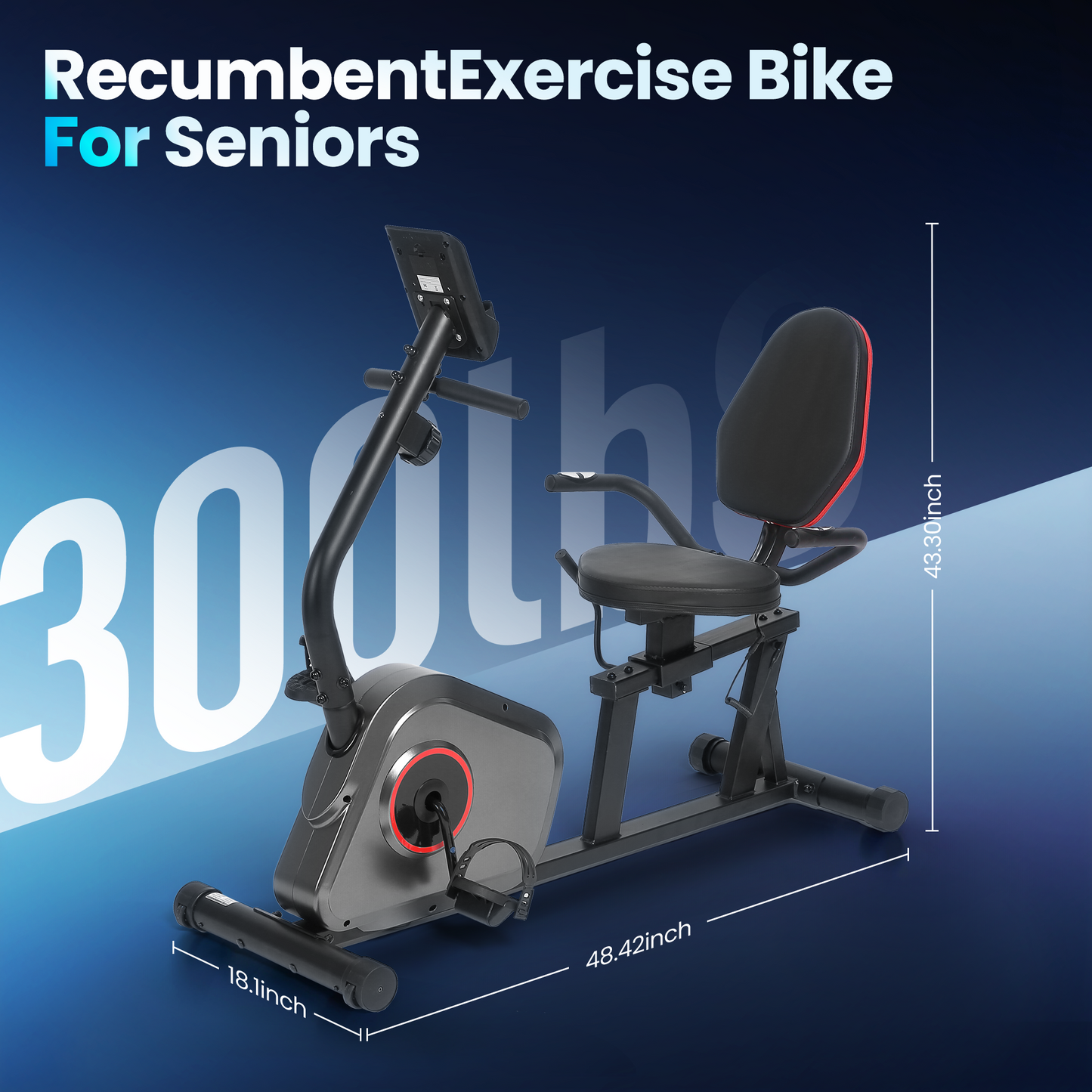 Recumbent Exercise Bike Stationary Cycling Bike, Sturdy 330 LB Capacity 8 Level Resistance Seat Adjustable Large Digital Monitor & iPad Holder for Senior