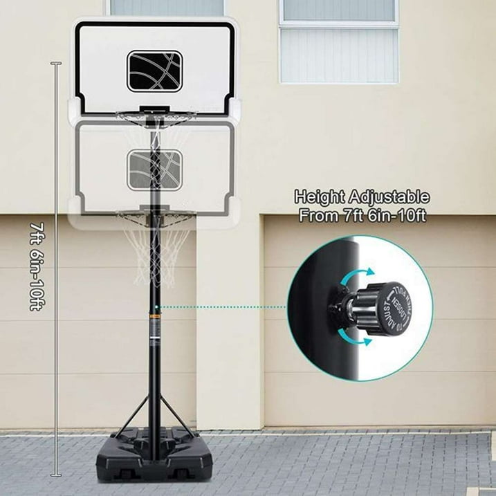 GASKY 44in Portable Basketball Hoop with Adjustable Height 7ft6 in to 10ft Outdoor Basketball Goal Backboard and Wheels for Teenagers Adults White