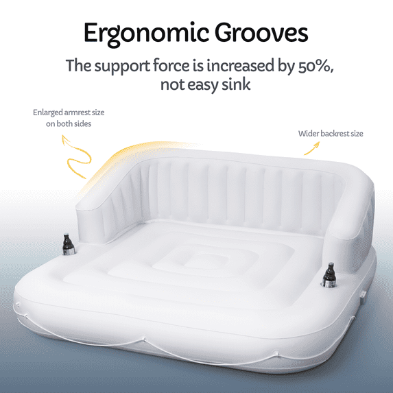 GASKY 70" Inflatable Pool Floats with Removable Canopy 2 Person Indoor & Outdoor Tanning Pool Lounger Built-in Cup Holders Portable Lounger for Backyard, Patio, Travel