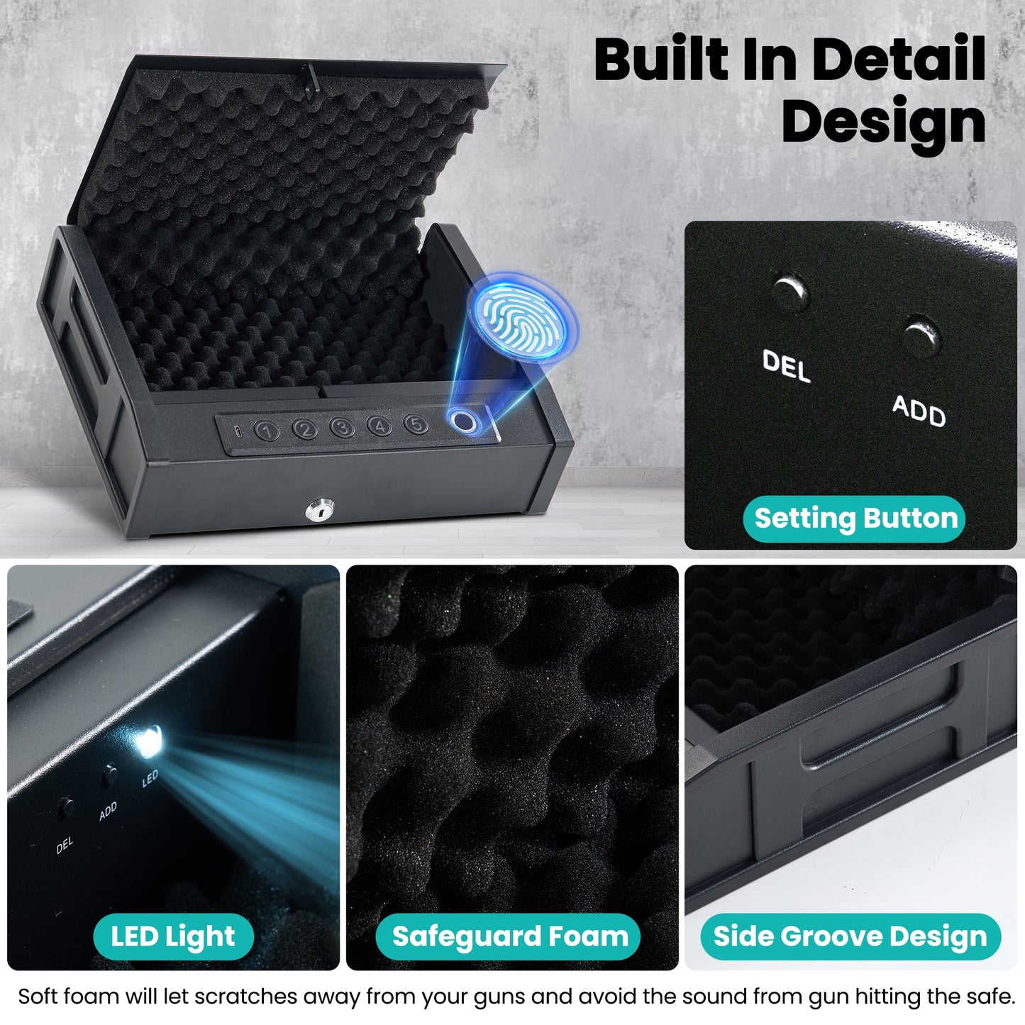 GASKY Gun Safe Portable Biometric Pistol Safe with 2 Handgun Capacity 10 Fingerprint&5 Password& 2 Keys handgun safe for Car & Travel Auto, Truck, Home Use