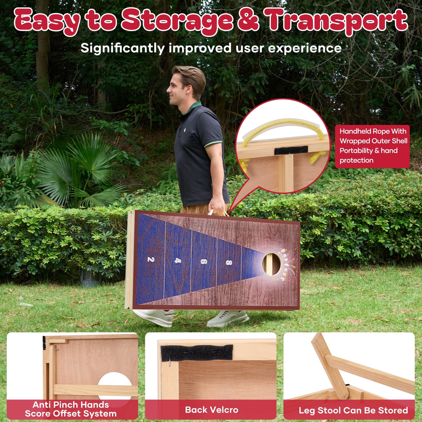 GASKY 4*2FT Cornhole Game with Durable Bean Bags X 9 Portable Cornhole Boards X2 Cornhole Set For Friends Family Camping Bench Yard