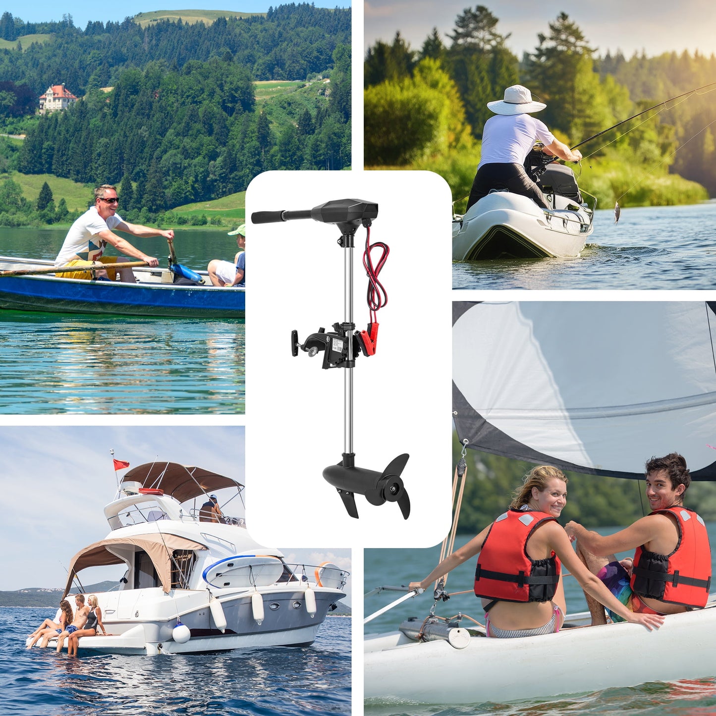 Electric Trolling Motor, 8 Speed 55bs Electric Outboard Boat Motor with Adjustable Handle & LED Battery Indicator, Fishing Boat Engine for Inflatable Boats Kayaks Cano,Black