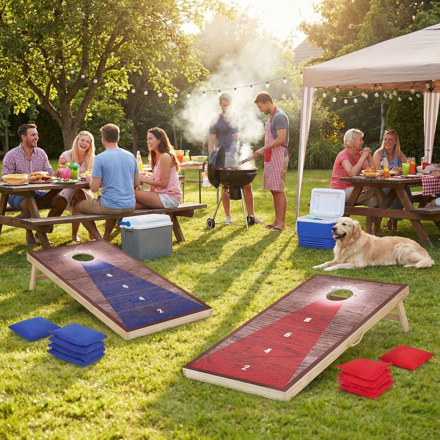 GASKY 4*2FT Cornhole Game with Durable Bean Bags X 9 Portable Cornhole Boards X2 Cornhole Set For Friends Family Camping Bench Yard