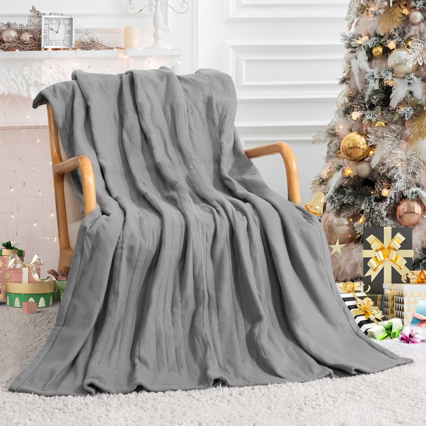 50"x 60" Electric Heating Blanket with 4 Heating Levels and 6 Hours Auto-off, Fast Heating and Machine Washable Heated Throw,Gray