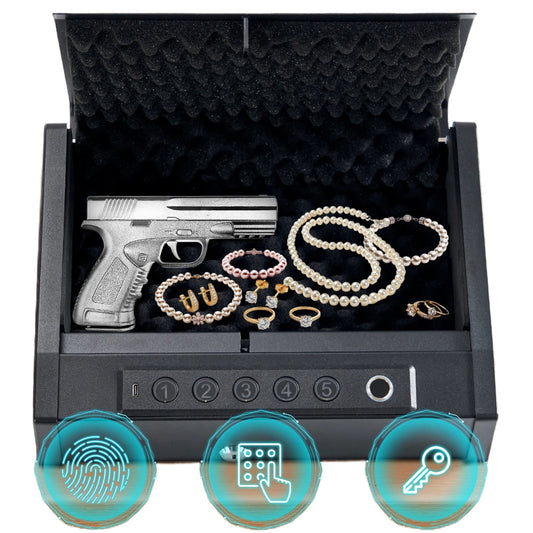 GASKY Gun Safe Portable Biometric Pistol Safe with 2 Handgun Capacity 10 Fingerprint&5 Password& 2 Keys handgun safe for Car & Travel Auto, Truck, Home Use