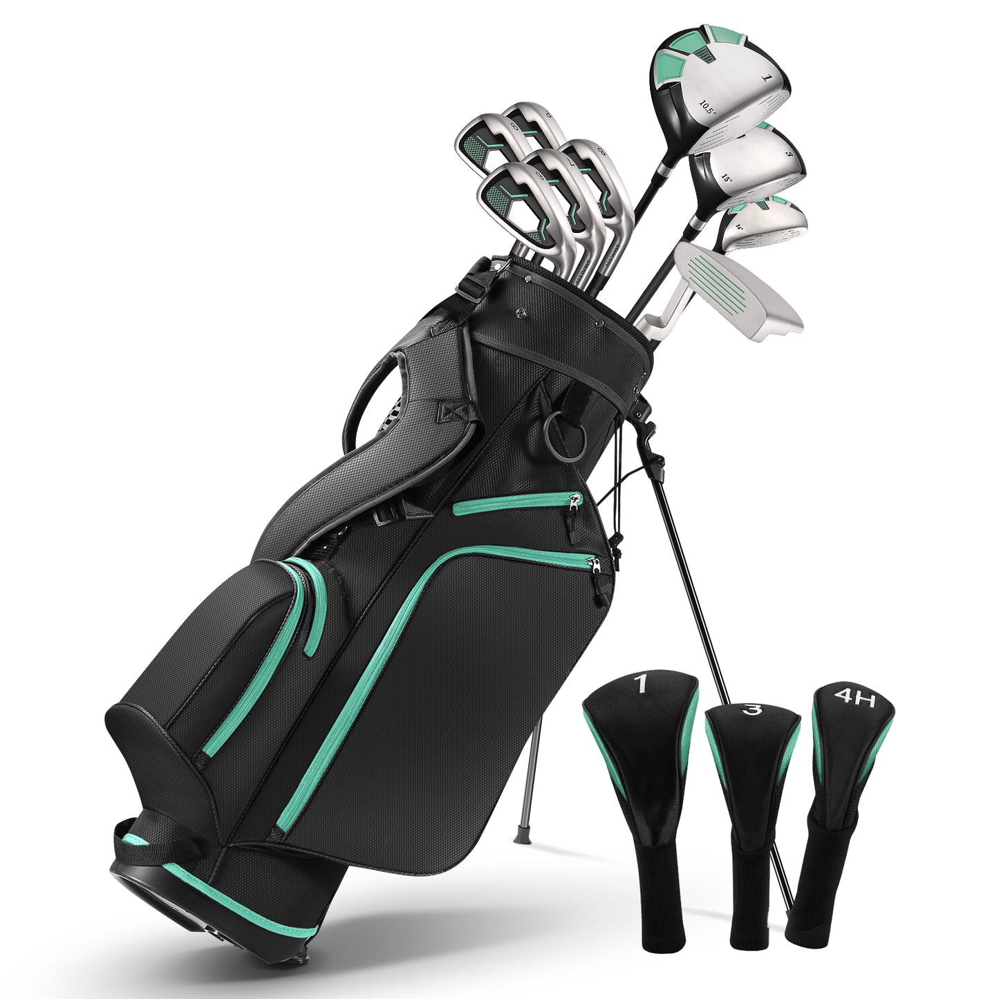 Gasky 9 Piece Complete Golf Club Set for Right-Handed Players Lightweight Carbon Shafts Green Golf Club Set Stand Bag & 3 Head covers Included