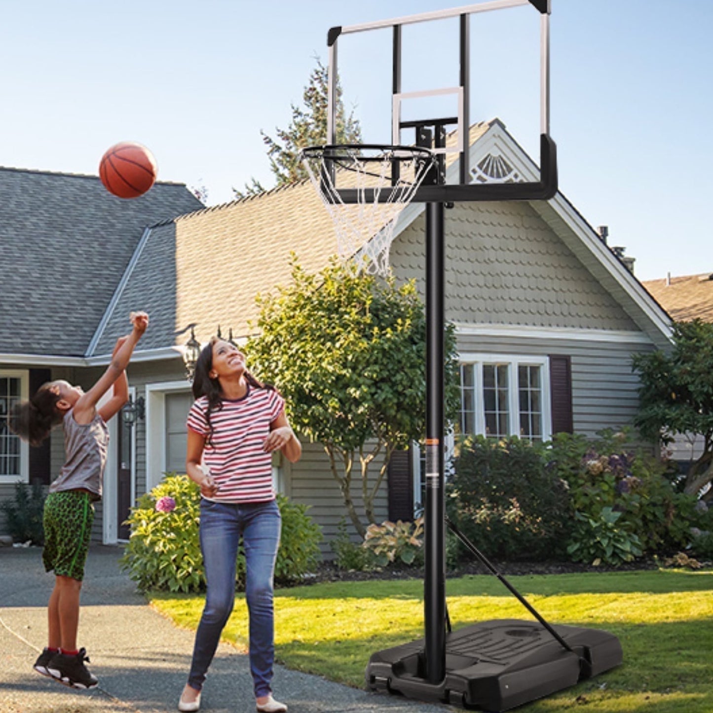 GASKY 44In Portable Basketball Hoop with Height Adjustable 6 ft to 10 ft Large Backboard Base and Wheels, Basketball Goals for Youth Adults Indoor Outdoor Use
