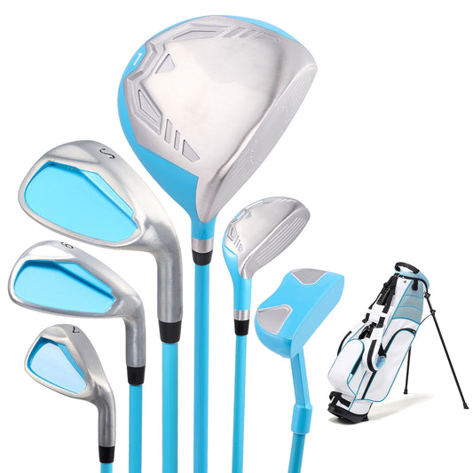 Golf Clubs Set Junior Golf 6-Piece Complete Golf Set Right Handed with Stand Bag & 1 Head Cover Blue