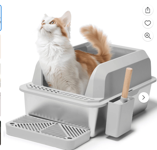 Gasky Stainless Steel Litter Box, Metal Litter Pan with Lid, Extra Large Litter Box with Scoop,Gray