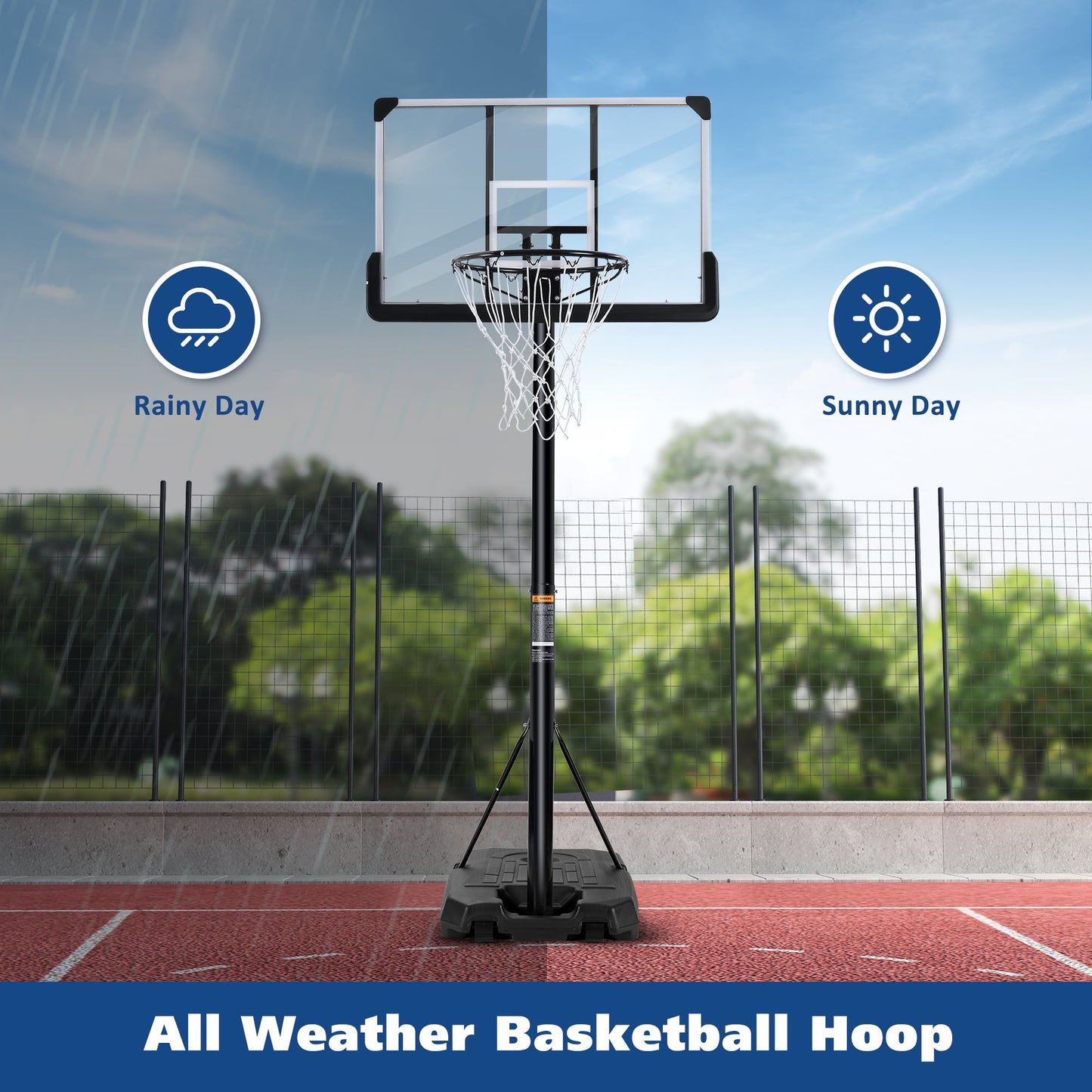 GASKY 44In Portable Basketball Hoop with Height Adjustable 6 ft to 10 ft, Large Backboard, Base and Wheels, Basketball Goals for Teenagers Adults Indoor Outdoor Use