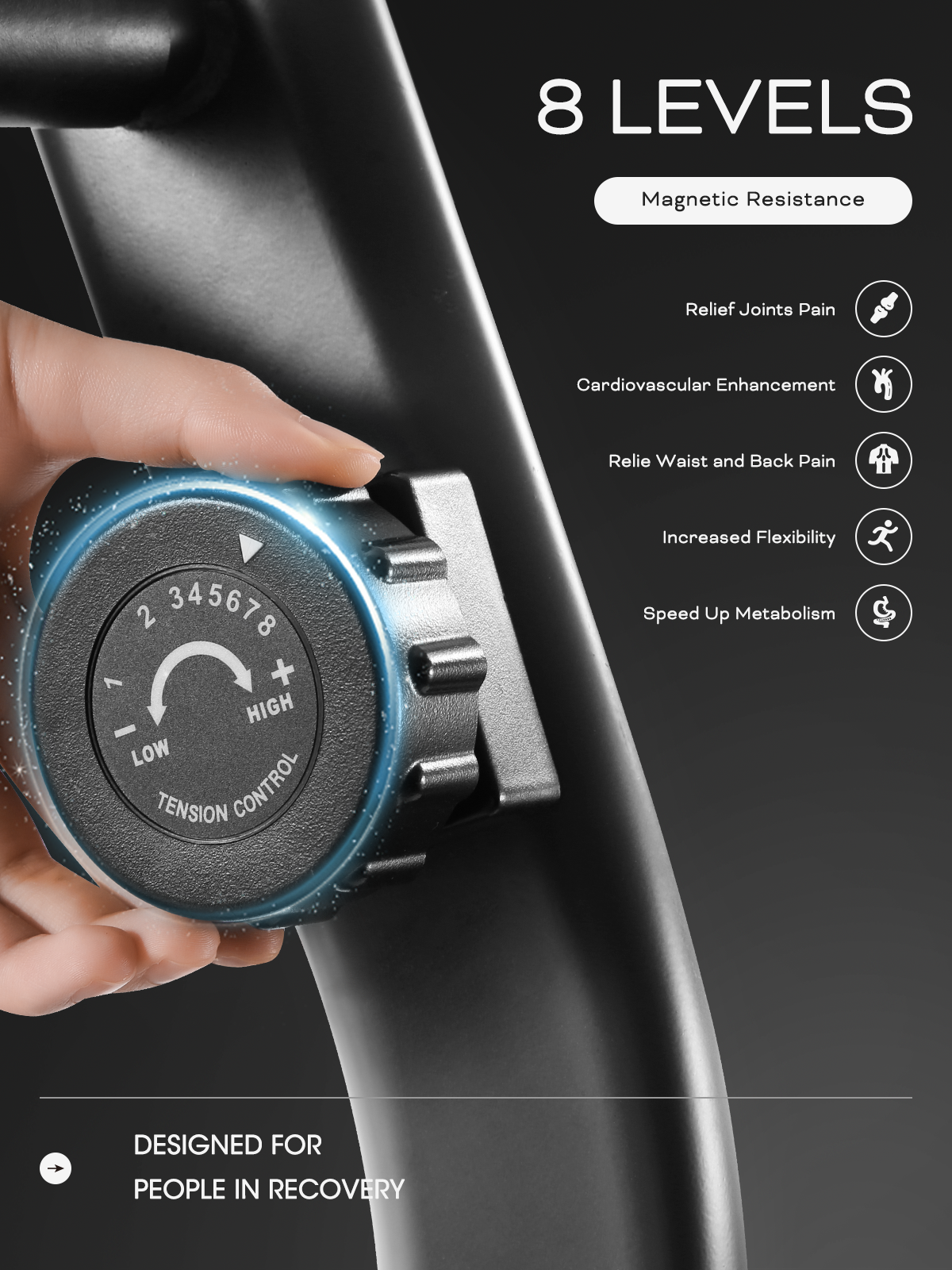 Recumbent Exercise Bike with 8 Levels Adjustable Resistance LCD Monitor and Pad Holder, Cycling Stationary Magnetic Bike for Adult Home Cardio Workout