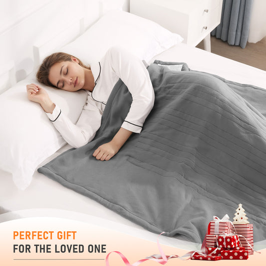50"x 60" Electric Heating Blanket with 4 Heating Levels and 6 Hours Auto-off, Fast Heating and Machine Washable Heated Throw,Gray