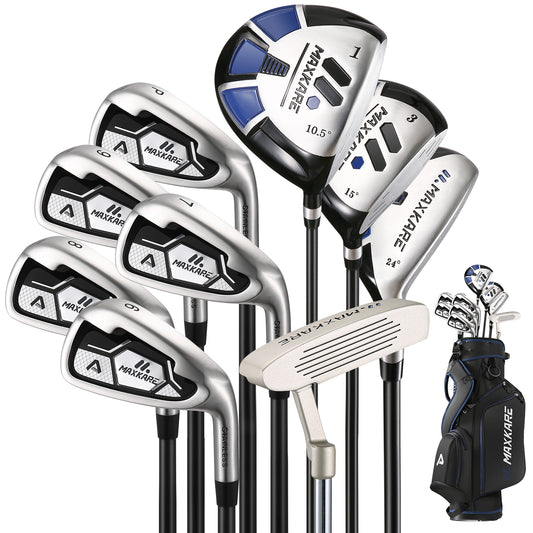 High Class Men's Right Handed Complete Golf 9 Club Set, True Temper Steel Shafts, Putter, Deluxe Stand Bag & 3 Bonus Head Covers