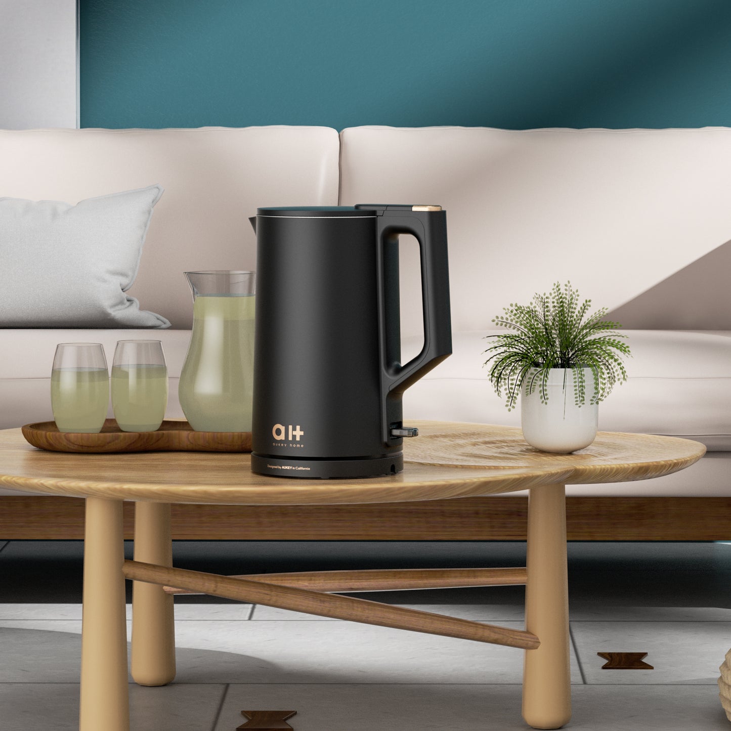 Aukey Home Electric Kettle, 1.5L 1500W Double Wall 100% Stainless Steel BPA-Free Cool Touch Tea Kettle Hot Water Boiler with Overheating Protection, Cordless with Auto Shut-Off and Boil-Dry