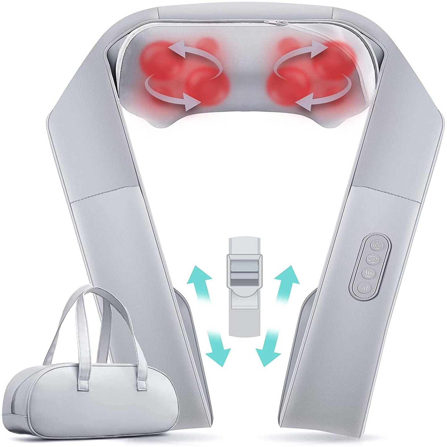 Back Massager with Adjustable Heat and Straps, Shiatsu Neck Massagers Deep Tissue Kneading for Neck and Back, Shoulder Muscle Pain Relief, Carrying Bag