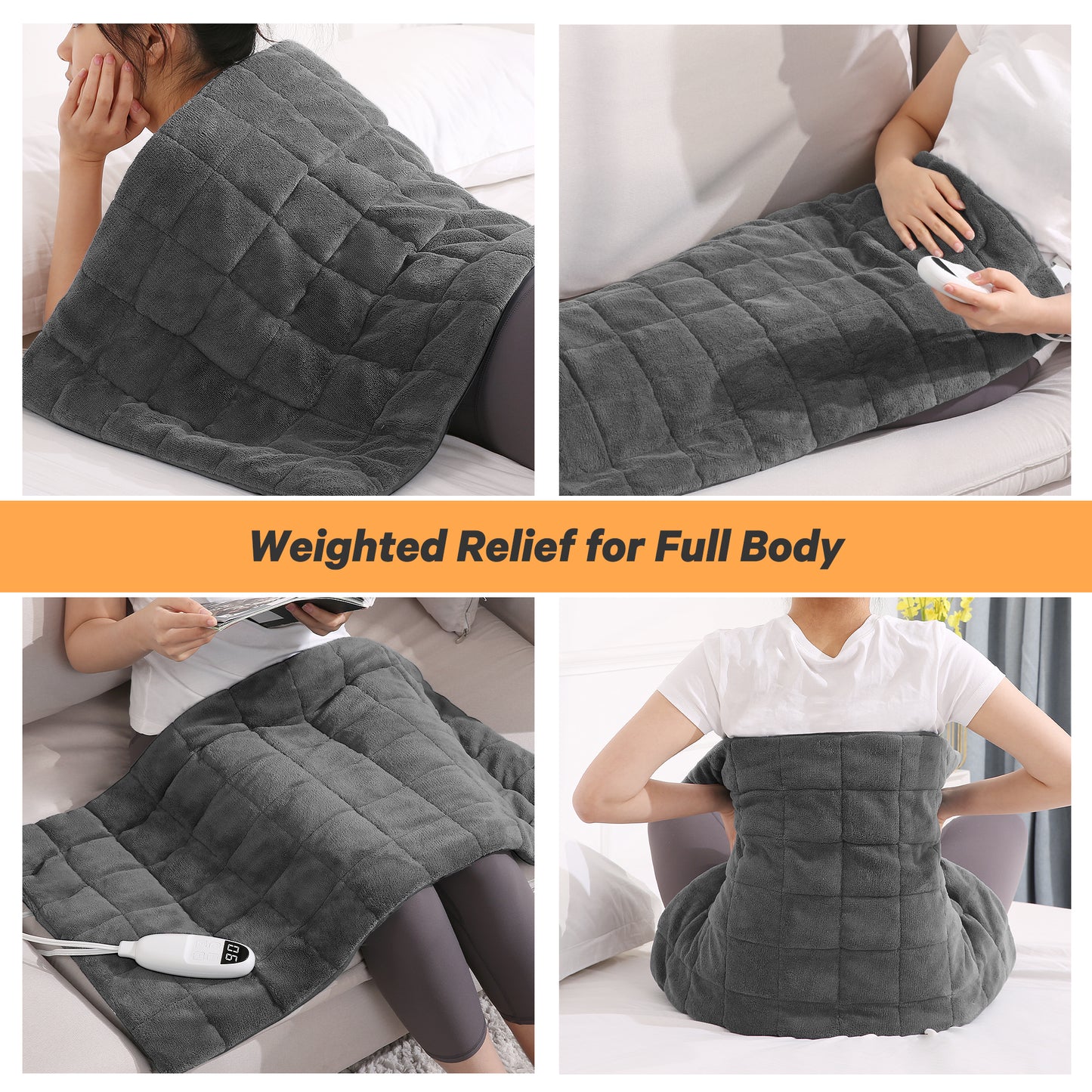 Full Weighted Heating Pad for Back Pain & Cramps Relief, 18" X 33" Fast Heating Pad for Neck Shoulder Relief