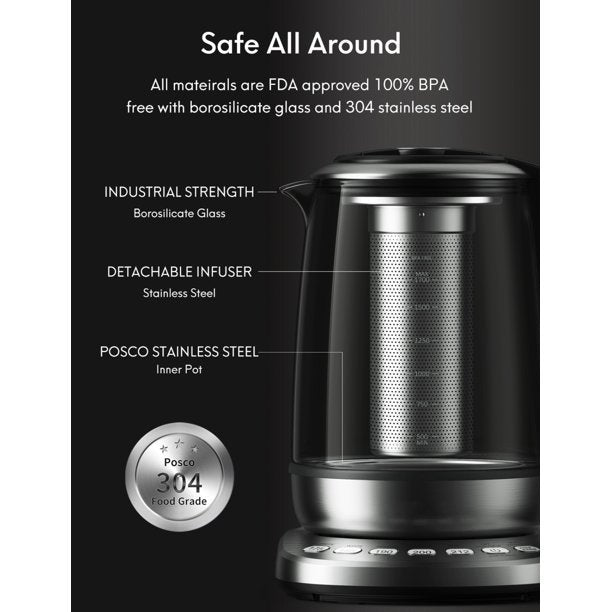 Electric Kettle Stainless Steel with Removable Infuser, Auto Keep Warm,1.7 L 2200 W