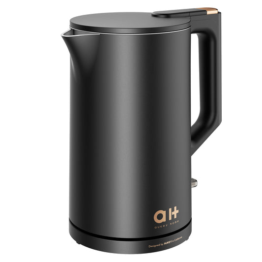 Aukey Home Electric Kettle, 1.5L 1500W Double Wall 100% Stainless Steel BPA-Free Cool Touch Tea Kettle Hot Water Boiler with Overheating Protection, Cordless with Auto Shut-Off and Boil-Dry