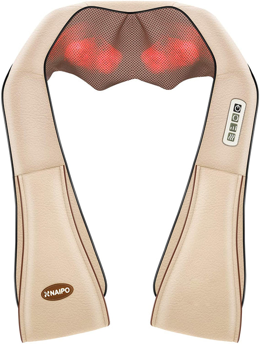 Neck and Shoulder Shiatsu Kneading Massager with Heat - Deep Tissue 3D electric Massage Pillow, Office, Home, Car, Beige