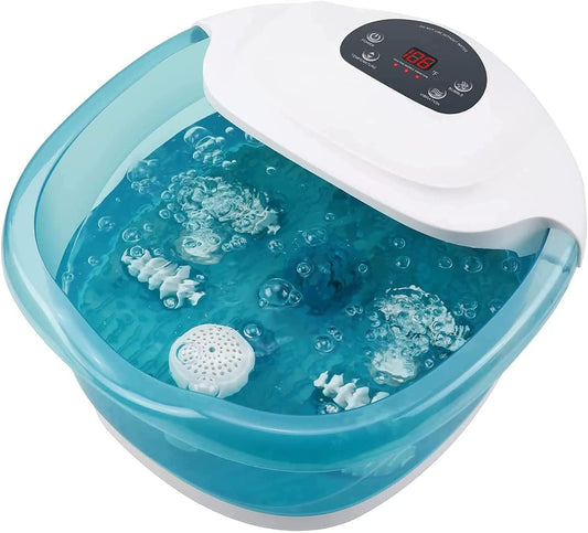 Foot Spa/Bath Massager with Heat Bubbles Vibration 3 in 1 Function, 4 Massaging Rollers Pedicure for Tired Feet Help Sleep Home Use
