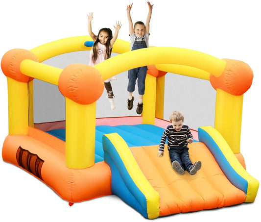 Bounce House Bouncy House Inflatable Bounce House Bouncing House 12x9x5.7FT Large Bouncing Area W Slide,Blower,Basketball Hoop, Repair Patches, Storage Bag for Ages 3-8 Years Kids Outdoor