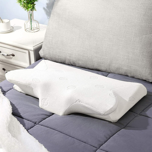 Cervical Pillow Contour Memory Foam Orthopedic Pillow for Neck Pain Sleeping for Side Sleeper Back Sleeper Stomach Sleeper+White Pillowcase(1 PCS)
