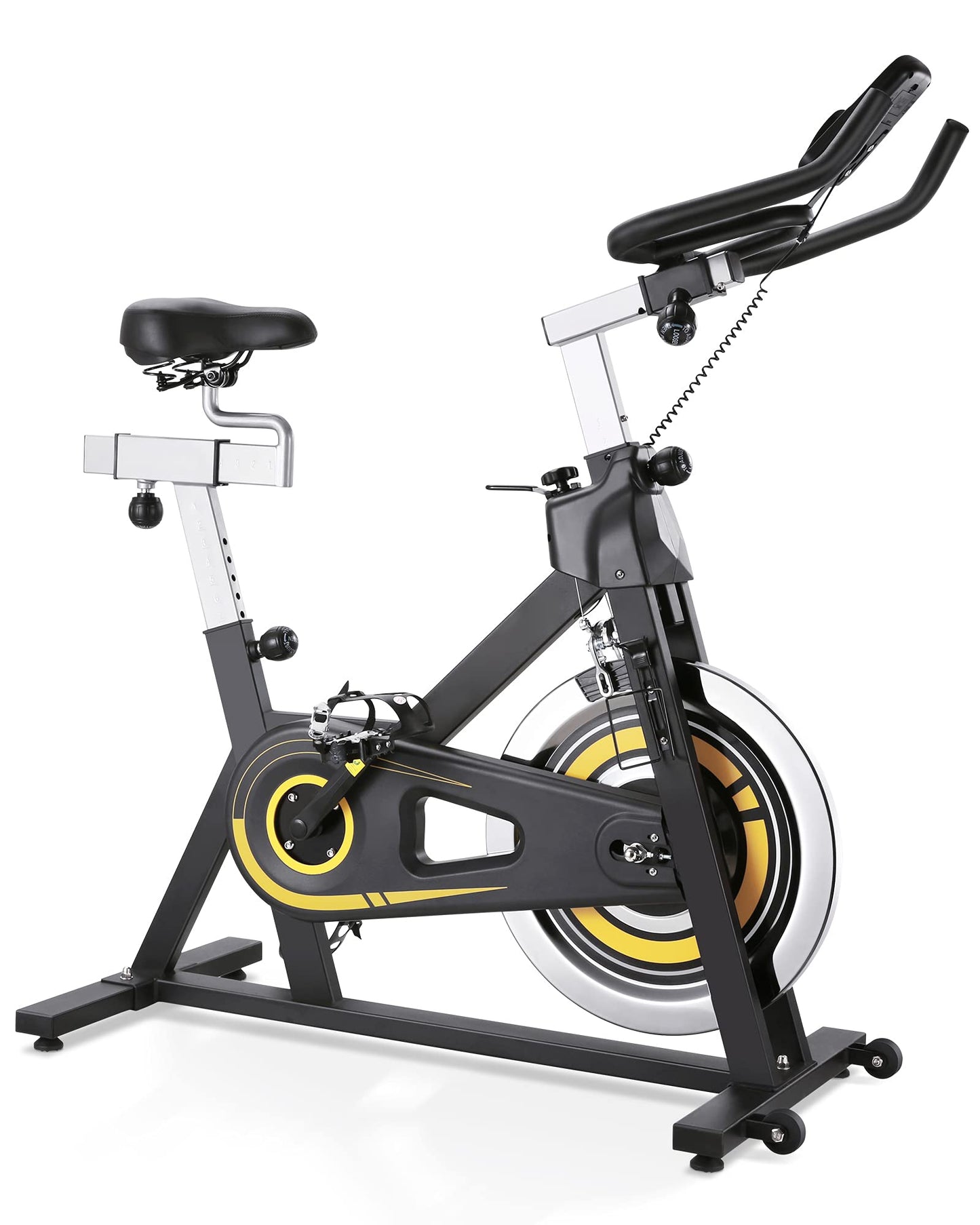 Exercise bike, Stationary Exercise Bike with LCD Monitor, Comfortable Seat Cushion, Dual Felt Resistance and Emergency Braking Systems for Home Gym