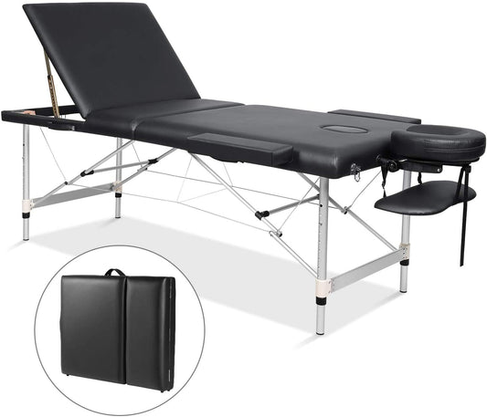Massage Table Portable Massage Bed Aluminum 3 Section 9 Height Adjustment with Headrest, Armrests, and Hand Pallet, 496lbs Capacity