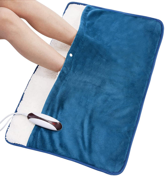 Electric foot warmer with heating pad 50 x 80 cm office with quick heating function, temperature control and large automatic shut-off function with soft blue fabric