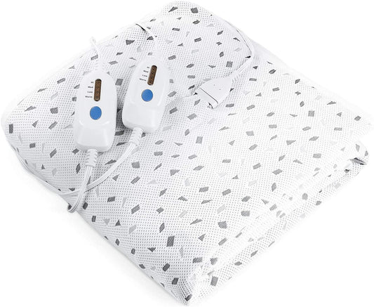 60''×80" Heated Mattress Pad Queen Dual Control with Ventilated Technology, 100% Polyester Heated Mattress Cover with 4 Heating Levels & 10 Hours Auto Off, Fast Heating & Machine Washable