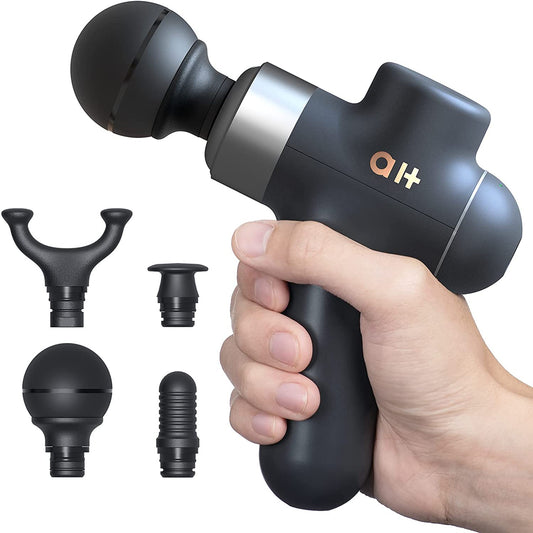 Mini Massage Gun, Portable Massager, Deep Tissue Percussion for Muscle Recovery and Pain Relief, 4 Attachment 4 Therapeutic Speed, Athletes Men & Women, with Waterproof Travel Bag