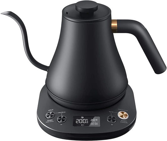 Electric Gooseneck Kettle Temperature Control,Pour Over Kettle for Coffee and Tea,100% Stainless Steel Inner Lid and Bottom,1200W Rapid Heating,0.8L,Built-in StopWatch,Matt Black