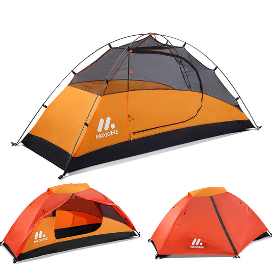 MaxKare 1-Person Camping Tent Backpacking Tent Hiking Tent for Camping Travel Hiking Mountaineering Outdoor, Ultralight, Waterproof, Easy Set Up with Rainfly, Wind Ropes, Storage Bag - Orange & Yellow