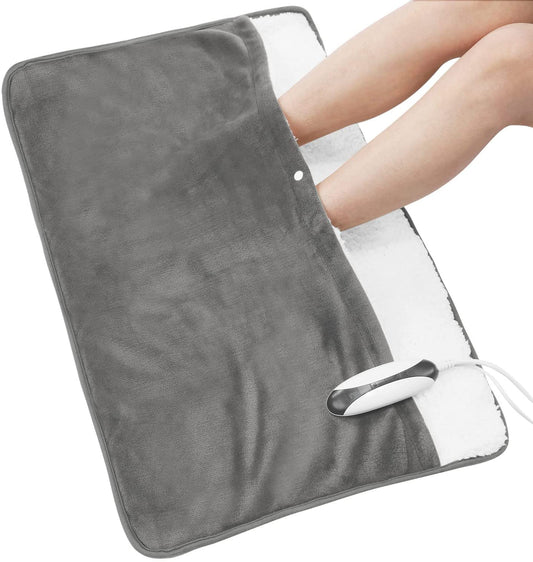 Electric foot warmer with heating pad 50 x 80 cm office with quick heating function, temperature control and large automatic shut-off function with soft gray fabric