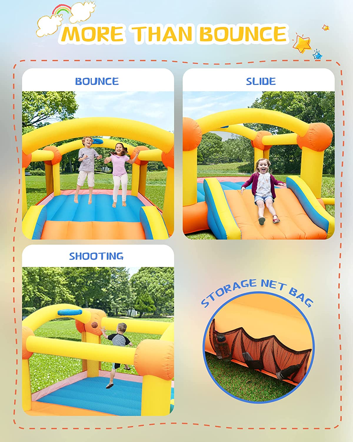 Bounce House Bouncy House Inflatable Bounce House Bouncing House 12x9x5.7FT Large Bouncing Area W Slide,Blower,Basketball Hoop, Repair Patches, Storage Bag for Ages 3-8 Years Kids Outdoor