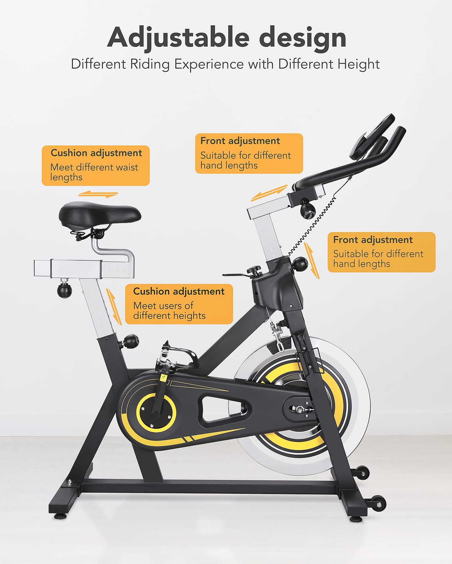 Exercise bike, Stationary Exercise Bike with LCD Monitor, Comfortable Seat Cushion, Dual Felt Resistance and Emergency Braking Systems for Home Gym