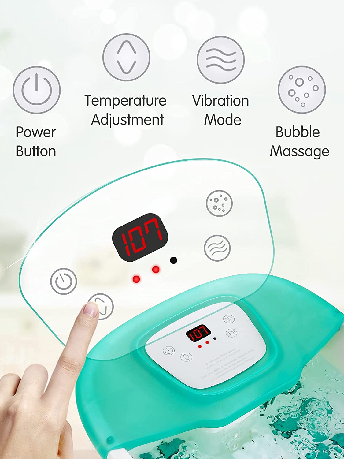 Foot Spa Bath Massager with Heat, Bubble and Vibration Pedicure Grinding Stone Foot Soaker 16 Detachable Massage Rollers and Digital Temperature Control Panel for Soothe and Comfort Feet