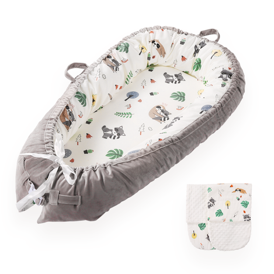 Baby Lounger Portable Baby Nest with Ultra Soft 100% Cotton & Breathable Fiberfill, Soft Bubble Velvet Pads, Baby Essentials for Newborn Ideal & Newborn Shower Gift