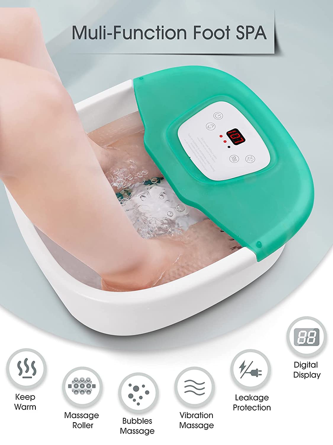 Foot Spa Bath Massager with Heat, Bubble and Vibration Pedicure Grinding Stone Foot Soaker 16 Detachable Massage Rollers and Digital Temperature Control Panel for Soothe and Comfort Feet