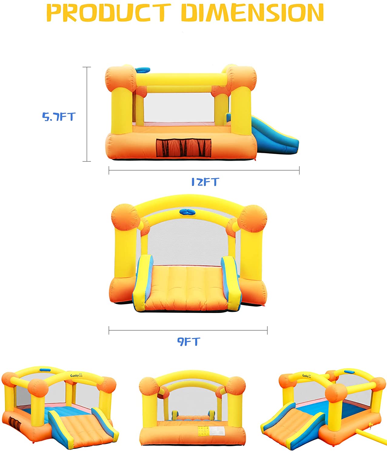 Bounce House Bouncy House Inflatable Bounce House Bouncing House 12x9x5.7FT Large Bouncing Area W Slide,Blower,Basketball Hoop, Repair Patches, Storage Bag for Ages 3-8 Years Kids Outdoor