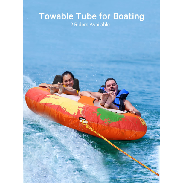 Towable Tube for Boating 2 Rider 2 Seat for Youth & Adult Have Fun Outdoor - Orange